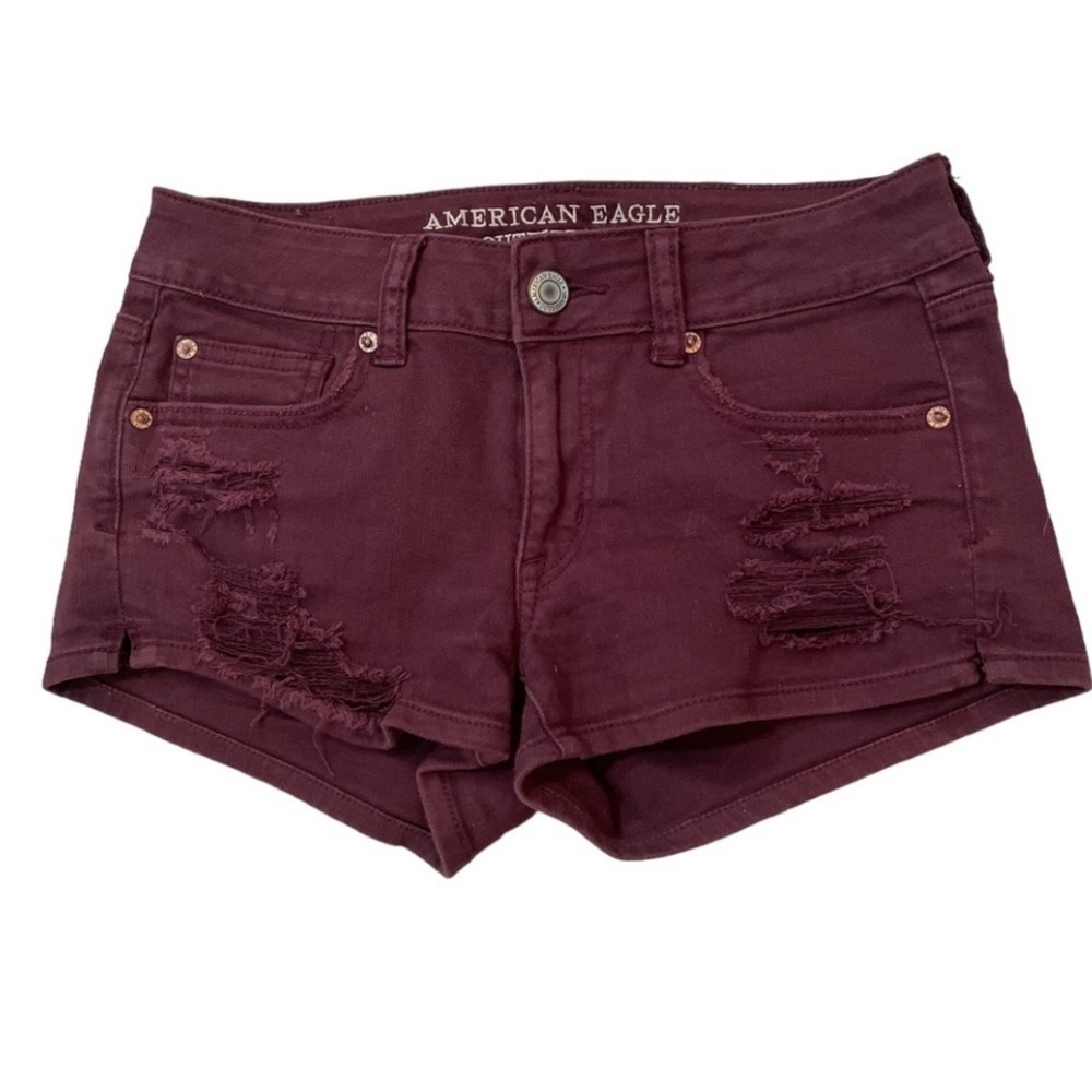 American Eagle Women’s Red Distressed Ripped Shortie Shorts Size 4